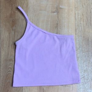 Asymmetrical pink rib knit tank top